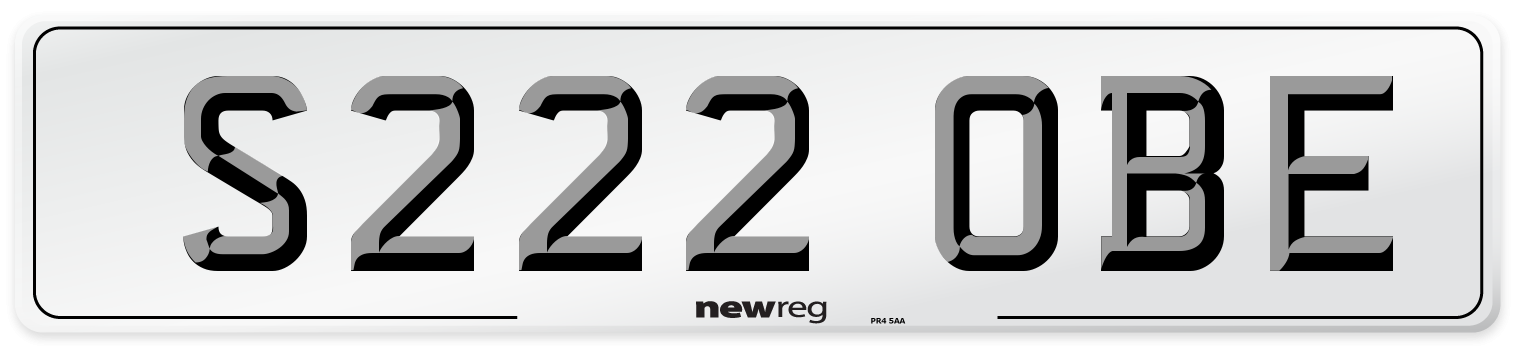 S222 OBE Number Plate from New Reg
